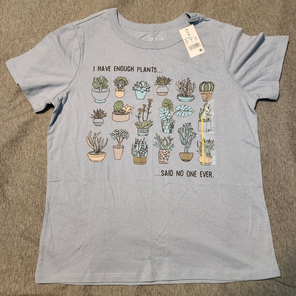 Zoe + Liv Top Womens Small Blue Plants Cactus Cotton Blend Casual Mom - Picture 1 of 4